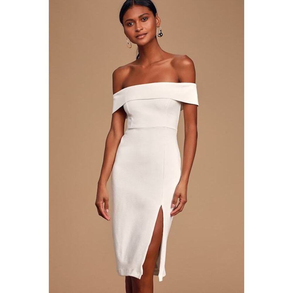 Lulus Poppin' Bubbly Off-white Off-the-shoulder Bodycon Dress - Size M